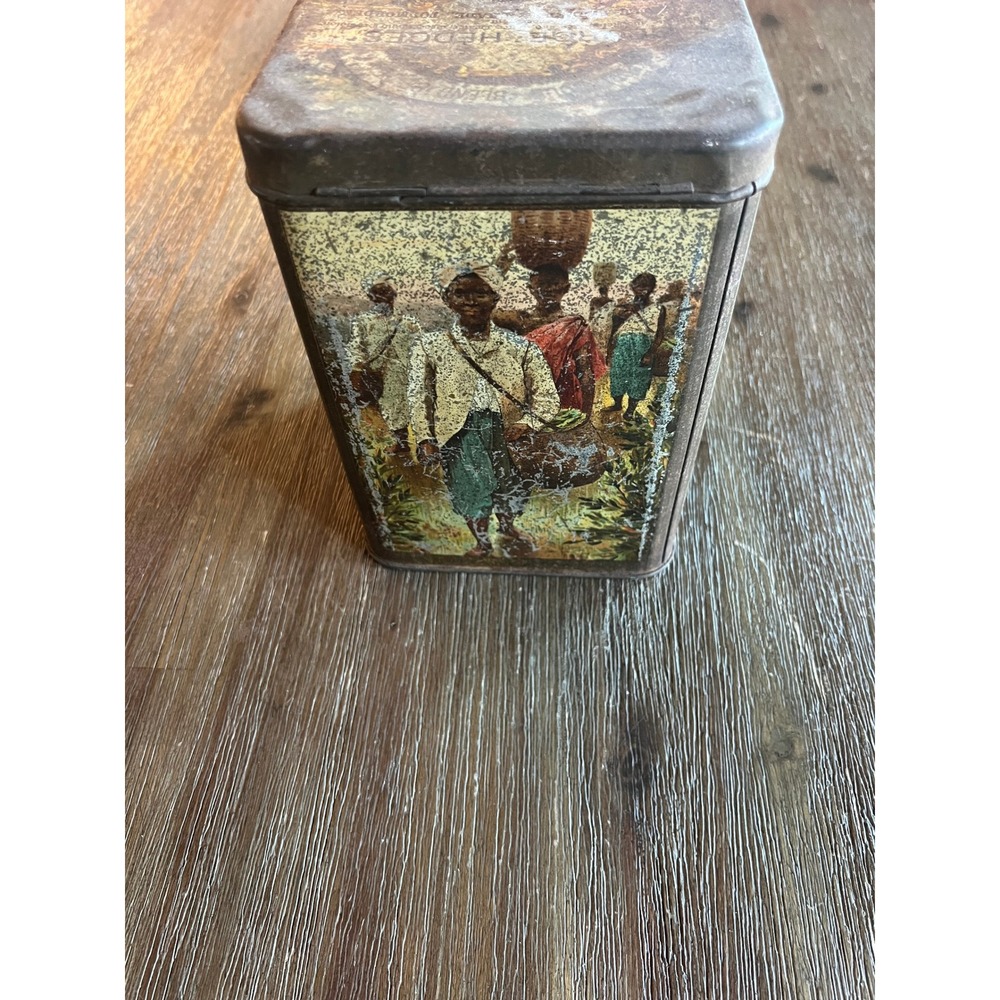 Antique Tea Tin Mazawattee Litho Tea Picker Scenes Metal Canister